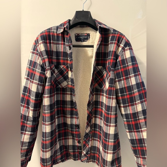 Rue- Saint Patrick Men’s Red and Blue Plaid Sherpa-Lined Shirt Jacket - Picture 1 of 6